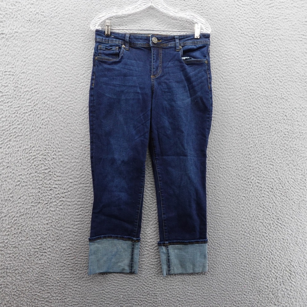 Kut from the Kloth Catherine Boyfriend Jeans Womens 10 Dark Wash Raw Cuff Crop